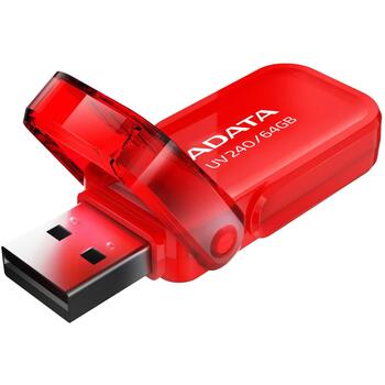 ADATA USB флеш-накопитель AUV240-64G-RRD 64 ГБ, USB Type-A, USB 2.0, Крепление для ремешка, Красный (AUV240-64G-RRD)