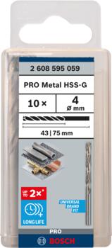 HSS-G urbji metālam 4.0mm, 10gab., Urbjmašīnām/skrūvgriežiem PRO METAL HSS-G STANDARTA SPIRĀLVEIDA URBJA GARUMS, 2608595059 BOSCH (2608595059)