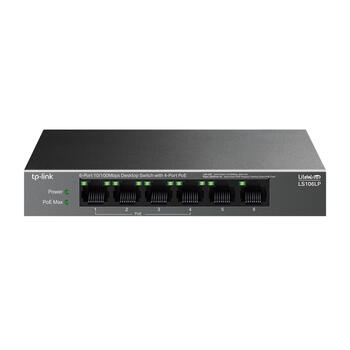 TP-Link LS106LP сетевой коммутатор 4-портовый Gigabit PoE (802.3af) 4× PoE RJ45 4× 10/100/1000 Mbps Plug-and-Play без вентилятора компактный Чёрный (LS106LP)