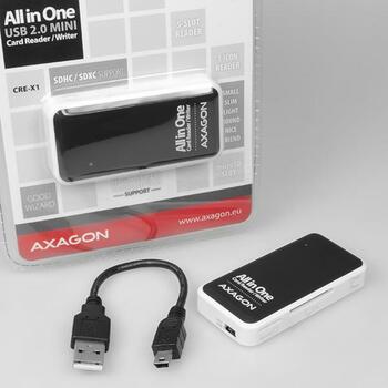 Axagon Karšu lasītājs CRE-X1 5 sloti, USB 2.0, 480 Mbit/s, atbalsta CF, MS, MicroSD, MMC, 26 g (CRE-X1)