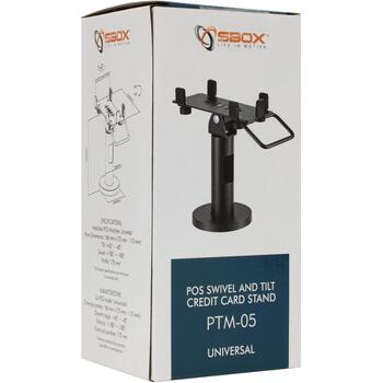 Sbox POS termināļa stiprinājums PTM-05, 175mm, 166x(70-110)mm, +180°/-180°, +45°/-45°, alumīnijs, tērauds, plastmasa (PTM-05)
