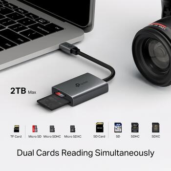 Tp-Link USB 3.0 Type-C к SD & microSD 3.0 кардридер UA430C, 2 порта, 5Gbps, 200MB/s, алюминиевый корпус (UA430C)