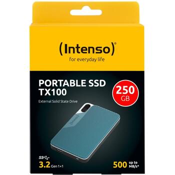 Intenso SSD ārējais 3826440 250GB, USB 3.2 Gen 1, lasīšanas ātrums 500 MB/s, šoks izturīgs, exFAT (3826440)