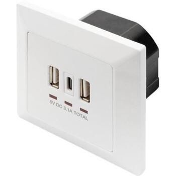 Digitus умная розетка DA-70618, 2x USB-A, 1x USB-C, 5V, 3.1A, 250VAC, 50Hz, RAL 9003, защита от перегрузки (DA-70618)