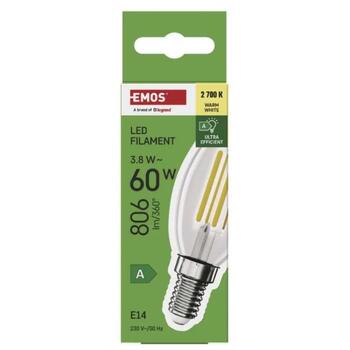 Emos LED лампочка Filament Candle ZF3A42, 3,8 Вт, 806 лм, E14, теплый белый, 50 000 часов, класс A (ZF3A42)