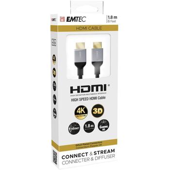 Emtec кабель HDMI на HDMI, ECCHAT700HD, 1.8м, 4K (3840×2160p), HDMI 1.4, серый, черный (ECCHAT700HD)