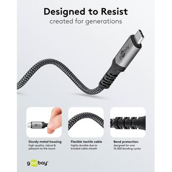 Goobay USB-C кабель 74213, 1.8 м, 240 Вт, 40 Гбит/с, 8K60Hz, 4K60Hz, HDR10, USB4, EPR, 5 А, круглый (74213)