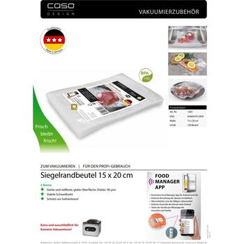 Caso Sealed edge bags 01283, 100 шт., 15 x 20 см, прозрачные, подходят для вакуумной упаковки (01283)
