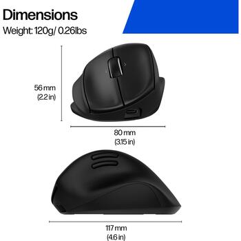 HP эргономичная мышь Tilt 725M BH0Z5AA#ABB, 6000 DPI, 7 кнопок, RF беспроводная + Bluetooth, 2.4 ГГц, 10 м, тихий клик (BH0Z5AA#ABB)
