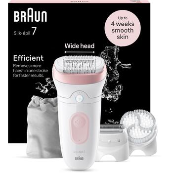 Braun epilators Silk-épil Series 7 7-060 SE7060, 40 min, 1 līmenis, mitrā un sausā epilācija, SmartLight, 40 pincetes, akumulators (SE7060)