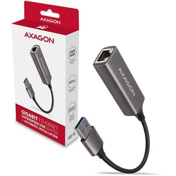 Axagon Сетевой адаптер ADE-TR, 1000 Mbit/s, USB 3.2, Realtek RTL8153, Gigabit Ethernet, Plug and Play, адаптер питания (ADE-TR)