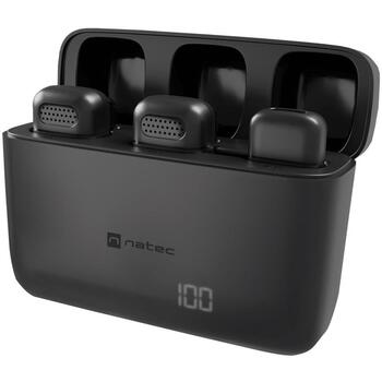 Natec Hopper NMI-2254, bezvadu mikrofonu komplekts, USB-C, 2 gab., melns, trokšņu samazināšana, 20-20kHz, -38dB, 4h (NMI-2254)