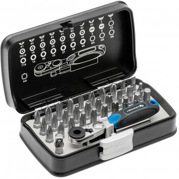 Hogert набор бит для отвертки HT1R460, 33 шт., HEX 3-6mm, PH1-3, PZ1-3, T10-40, 52 зуба, пластиковый ящик (HT1R460)