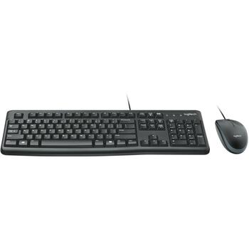 Logitech Клавиатура MK120 920-002561 USB, 1.5 м кабель, QWERTY, черный, полноразмерная, водоотталкивающая, мышь в комплекте (920-002561)