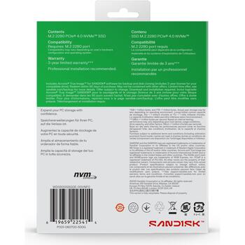 Sandisk SSD WDS500G4G0E, 500GB, M.2, PCI Express 4.0, NVMe, 5000MB/s чтение, 4100MB/s запись, QLC 3D NAND, 150TBW (WDS500G4G0E-00CPS0)