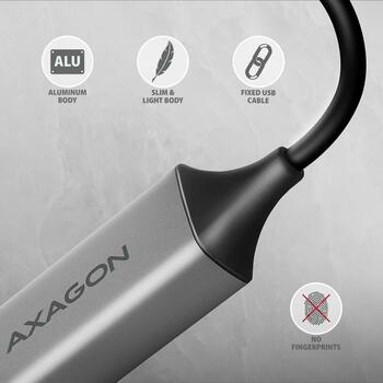 Axagon сетевой адаптер ADE-TXCA, 1 x RJ-45, 10/100/1000 Mbit/s, USB 3.2 Gen 1, ASIX AX88179, адаптер питания, серый (ADE-TXCA)