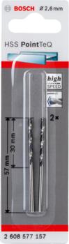 Urbis metālam PointTeQ 2,6 x 30 x 57 mm , 2 gab., Urbjmašīnām/skrūvgriežiem POINTTEQ HSS SPIRĀLVEIDA URBIS, 2608577157, BOSCH (2608577157)