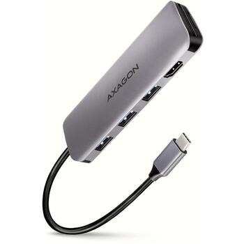 Axagon USB centrmezgls HMC-HCR3A, 3x USB 3.2, 1x HDMI, 1x SD, 1x microSD, 20 cm kabelis, alumīnija korpuss (HMC-HCR3A)