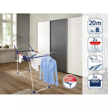 Leifheit Pegasus 200 Solid Comfort 1081516, 20m, 5 pakaramie, 2 sīklietu turētāji, knaģu soma, salokāms (1081516)