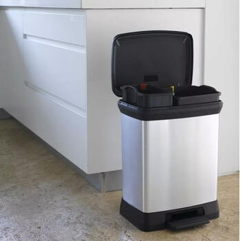 Curver Deco Bin Duo 0802165582, atkritumu pedāļspainis, 10+18L, 29x39x50.5cm, plastmasa, sudrabs (0802165582)