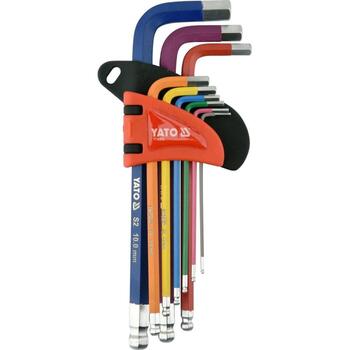 Yato seškanšu atslēgu komplekts YT-05632, 9 gab., 1.5-10 mm, S2 tērauds, 58-62 HRC, bumbu gals, 25° leņķis, satīna apdare (YT-05632)