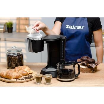 Zelmer Кофеварка ZCM1200 71605462P, 680 W, 1.2 л, 12 чашек, автоматическое отключение, черный и серебристый цвет (71605462P)
