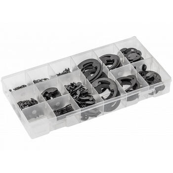 Hogert E-Clip komplekts HT8G515, 300gab, tērauds, 9 izmēri, plastmasas kasešu iepakojums (HT8G515)