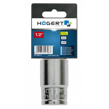 Hogert головка HT1A212, 1/2 дюйма, 12 мм, 38 мм, сталь CrV, шестигранная, DIN 3124 (HT1A212)