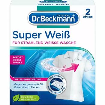 Dr.Beckmann Super White veļas balinātājs 184172, 2x40g, noņem pelēcību, novērš apkaļķošanos, UV aizsardzība (184172)