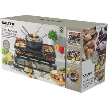 Salter Набор для раклета и фондю EK4513VDE, 1400W, 8 сковородок, 1,3л кастрюля, 6 вилок, антипригарное покрытие (EK4513VDE)