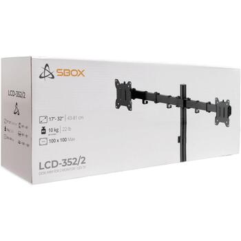 Sbox LCD-352/2-3, настольное крепление, 17-32'' (43-81 см), 2x10кг, VESA 75x75/100x100, наклон +45°/-45°, поворот +90°/-90° (LCD-352/2-3)