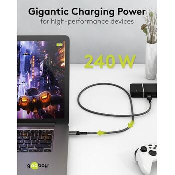 Goobay USB-C кабель 74213, 1.8 м, 240 Вт, 40 Гбит/с, 8K60Hz, 4K60Hz, HDR10, USB4, EPR, 5 А, круглый (74213)