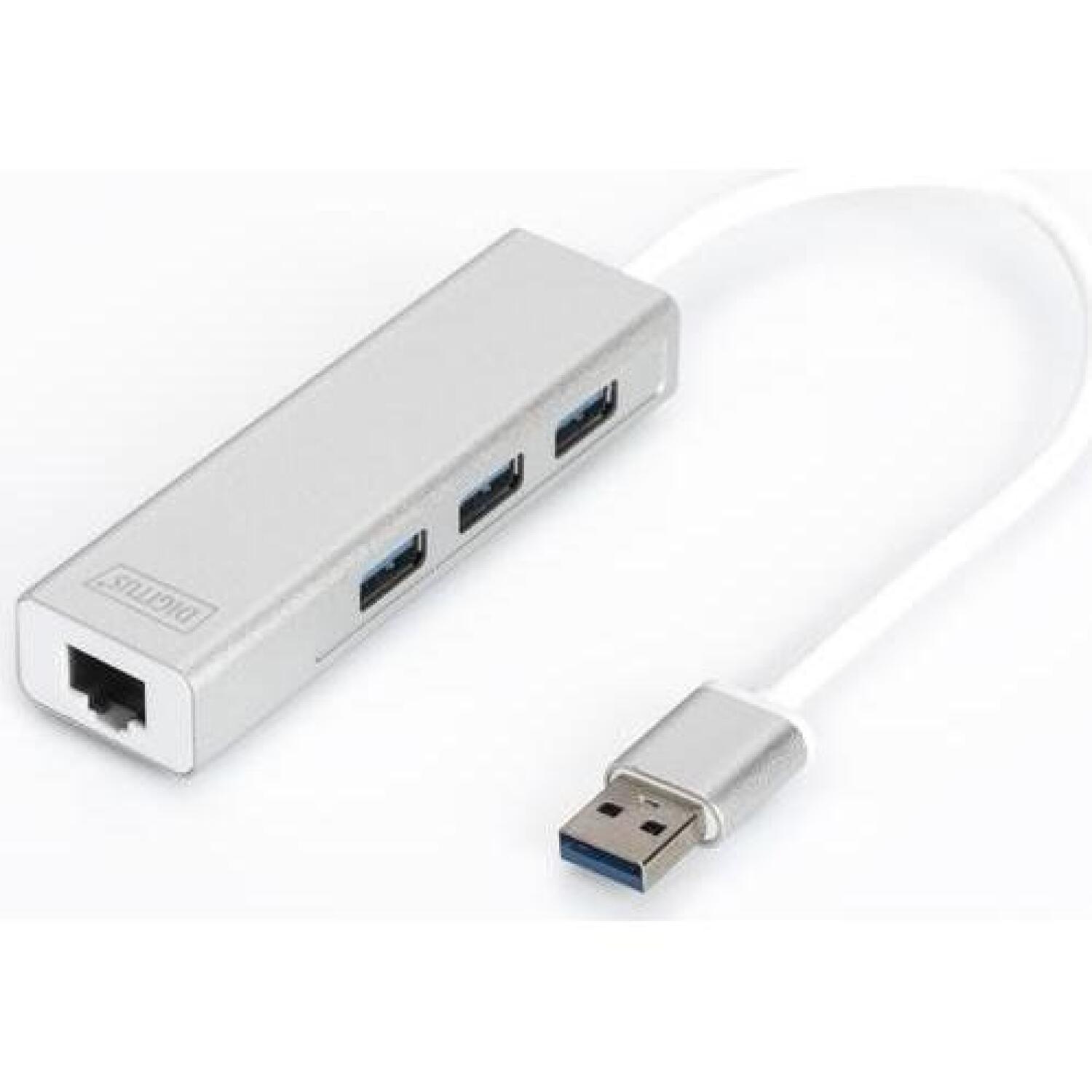 Digitus USB концентратор DA-70250-1, 3x USB 3.0 A, 1x RJ-45 10/100/1000 Mbps, 1x USB A, IEEE 802.3, WOL, Auto MDIX, белый (DA-70250-1)