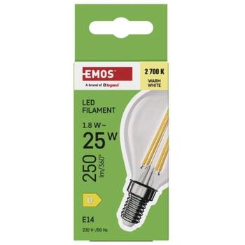 Emos LED лампочка Filament Mini Globe ZF1D02, 1,8 Вт, 250 лм, теплый белый, E14, 360°, 25 000 часов (ZF1D02)