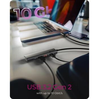 Raidsonic USB centrmezgls IB-HUB1437-CPD, 4 x USB 3.2 Gen 2, 10 Gbps, strāvas piegāde, alumīnija/plastmasas korpuss (IB-HUB1437-CPD)