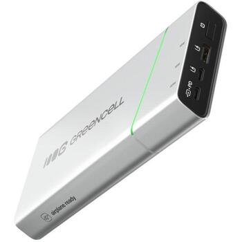 Green Cell PBPLGC20P Power Bank, 20800 мАч, 2xUSB-C, 1xUSB-A, 65 Вт, 18 Вт, алюминий, зеленый, светло-серый, черный, серебристый (PBPLGC20P)
