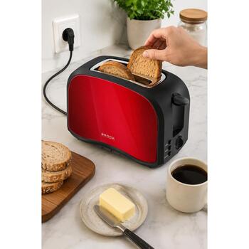Brock BT 1002 RD tosteris, 800W, 2 maizītes, sarkans, nerūsējošais tērauds, 6 līmeņi, atkausēšana, uzsildīšana (BT 1002 RD)
