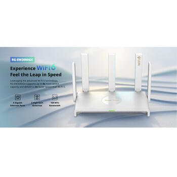 Ruijie RG-EW3000GX, двухдиапазонный Gigabit-роутер Wi-Fi 6, 3000Mbps, 2.4GHz 574Mbps, 5GHz 2402Mbps, 5x5dBi антенн, 2xWAN, 3xLAN (RG-EW3000GX)