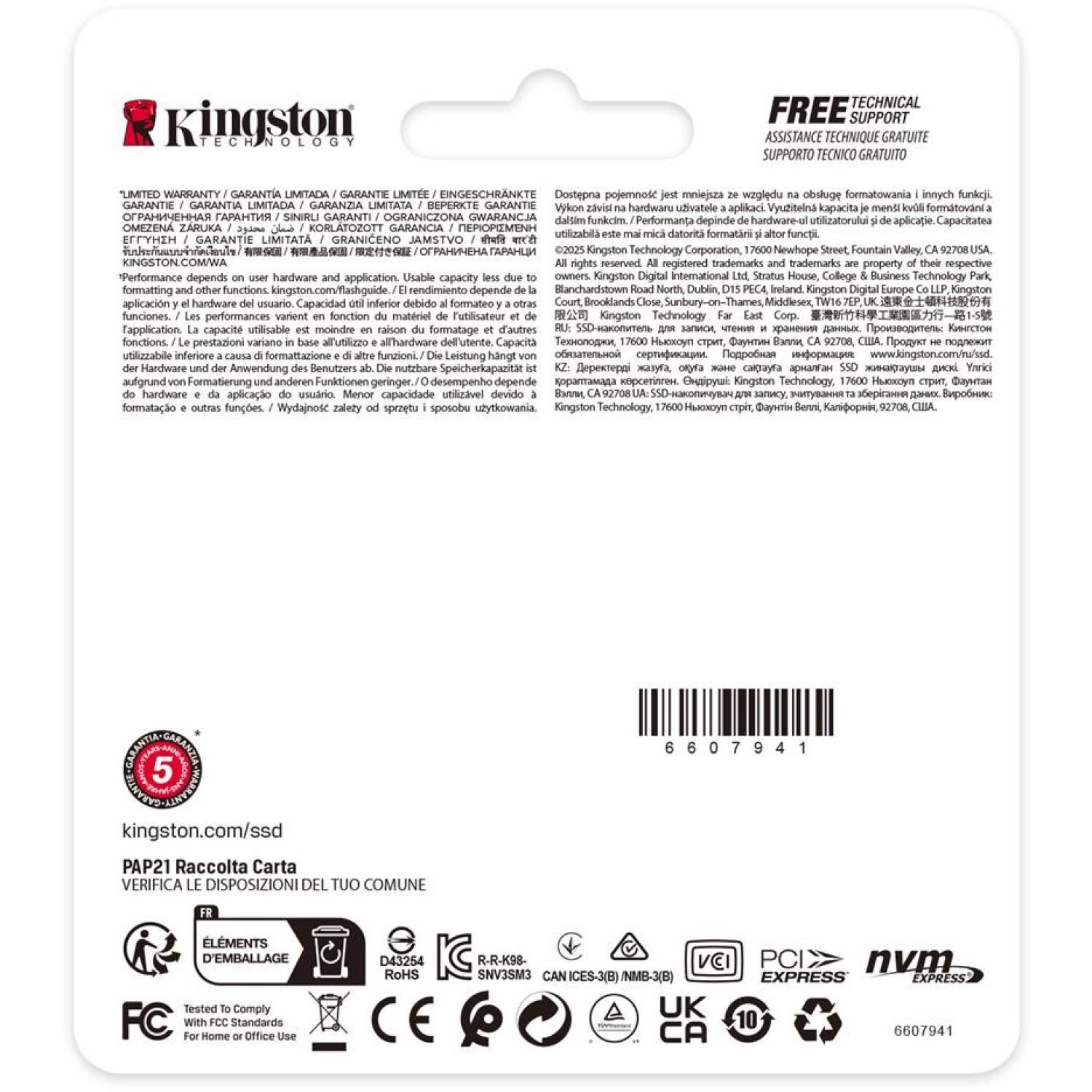 Kingston NV3 SSD SNV3SM3/2T0, 2000 ГБ, 6000 МБ/с, 5000 МБ/с, PCIe 4.0 x4, 3D NAND, 2230 (SNV3SM3/2T0)