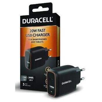 Duracell DRACUSB19-EU зарядное устройство, 230В, 1xUSB-A, 1xUSB-C, 2 устройства, черный (DRACUSB19-EU)