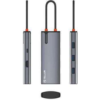 Tellur USB-C хаб TLL321061, 5V/3A, 15V/3A, 20V/5A, 20V/5A PD3.0 100W, 4K 30Hz, 5 портов (TLL321061)