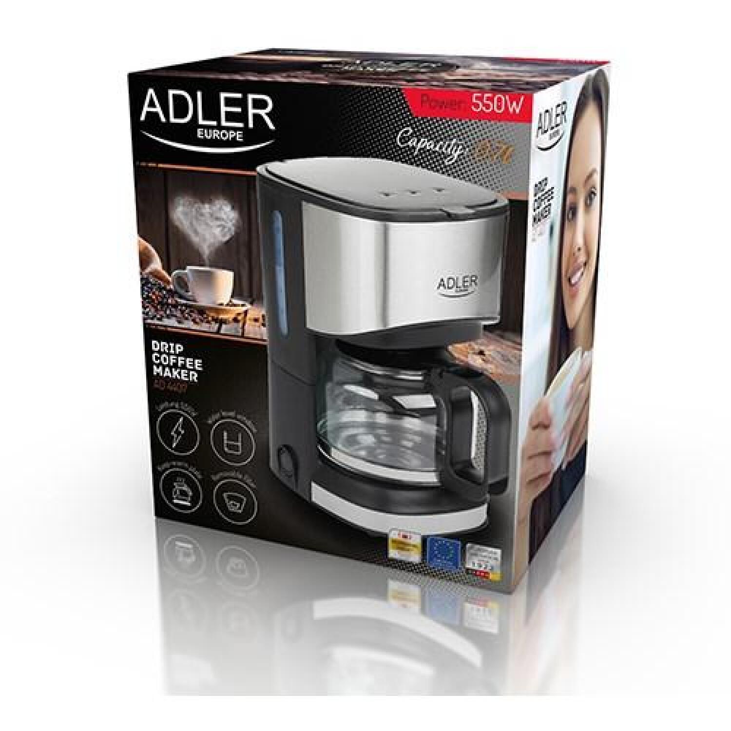 Adler Кофеварка AD 4407, 550 W, 0.7 L, Полуавтомат, Черный, Смываемый фильтр, Антикапельная функция (AD 4407)