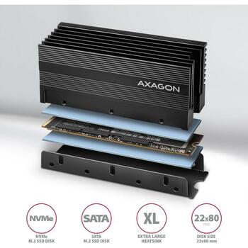Axagon монтажная рама CLR-M2XL, алюминиевый пассивный радиатор M.2 2280, 36 мм, 3 термопрокладки (CLR-M2XL)