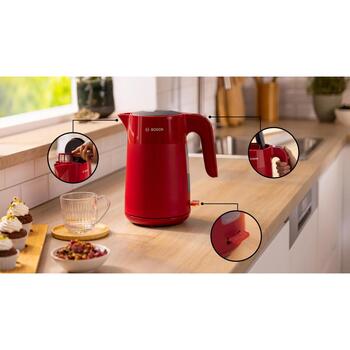 Bosch Электрический чайник MyMoment TWK2M164, 2400 Вт, 1.7 л, красный, пластик, 360° поворотная база (TWK2M164)