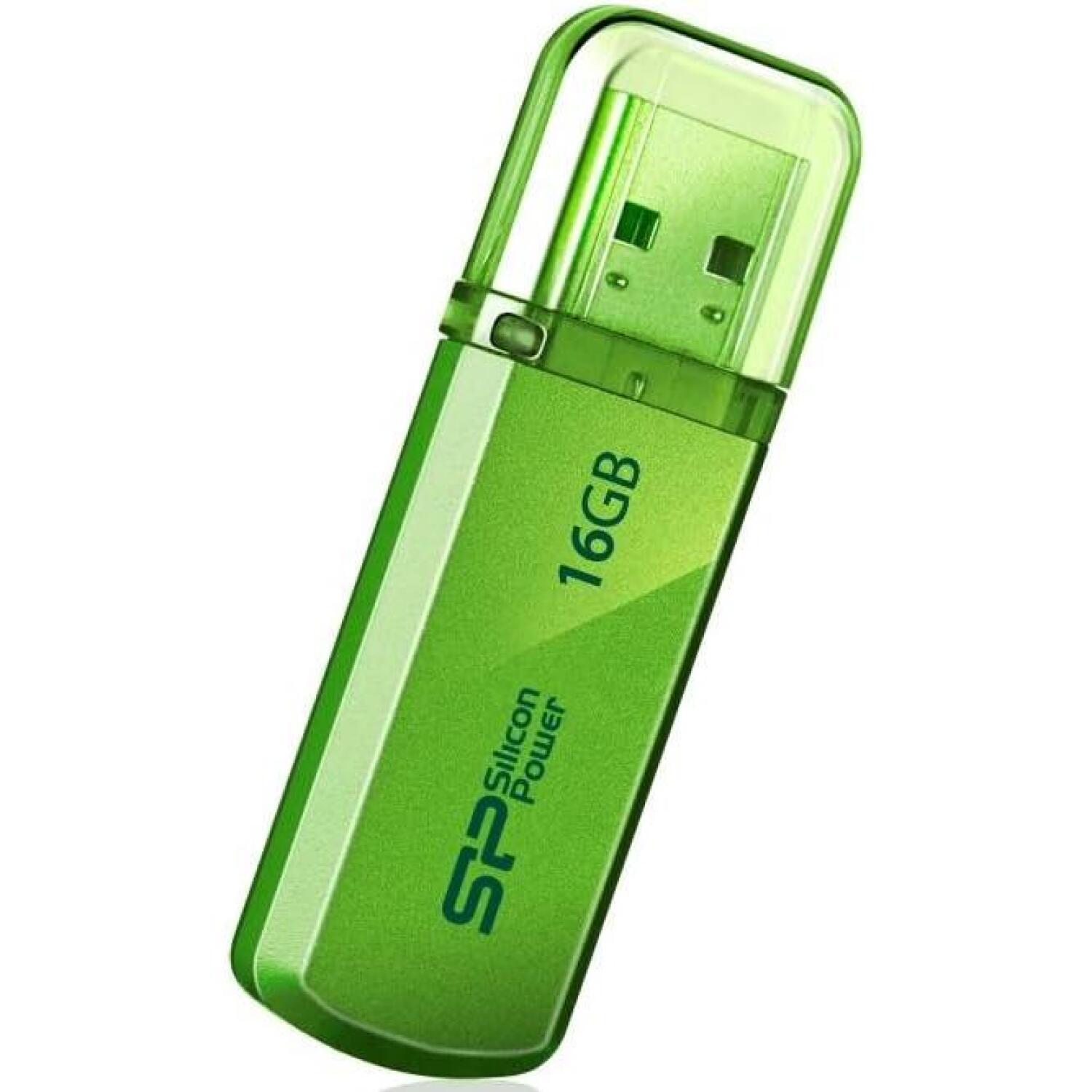 Silicon Power USB флеш-накопитель Helios 101 SP016GBUF2101V1N, 16 ГБ, USB 2.0 Type-A, алюминий, зелёный, Plug and Play, RoHS (SP016GBUF2101V1N)
