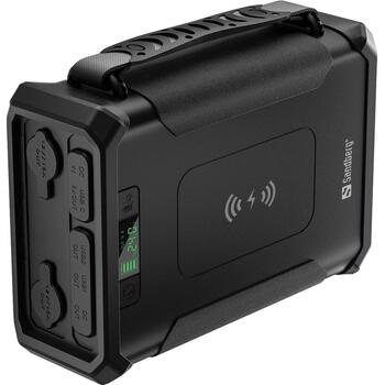 Sandberg 420-78 Survivor Powerbank 8in1, 96000 мАч, 180 Вт, черный, IPX4, беспроводная зарядка, USB-C, 2xUSB-A, DC, фонарик (420-78)