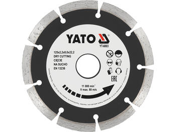 Yato Алмазный отрезной диск YT-6003, 125 мм, 11000 об/мин, 8 мм, 22.2 мм, 2.2 мм, 80 м/с, сухая резка, сталь 65Mn, сегмент (YT-6003)