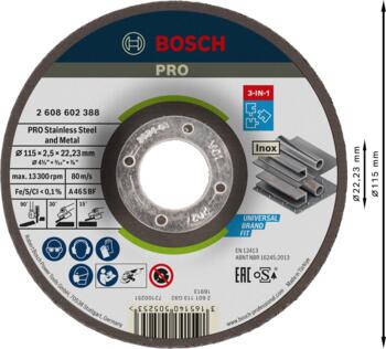 Mazām leņķa slīpmašīnām PRO STAINLESS STEEL AND METAL 3-IN-1 DISKS AR SAISTVIELĀM BOSCH 2608602388 (2608602388)