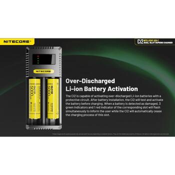 Nitecore Зарядное устройство CI2 5V 2A, 9V 2A, 12V 1.5A, 18W, 4.2V±1%, 1.48V±1%, 3000mA*1, 2000mA*1, AA, AAA, 18650 (CI2)