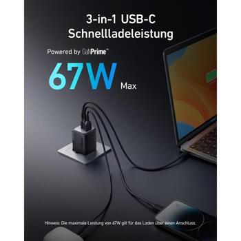 Anker strāvas adapteris 735 Prime, A2669313, 67 W, 1A/2C, 2xUSB-C 67 W, 1xUSB-A 22.5 W, ActiveShield 2.0 (A2669313)
